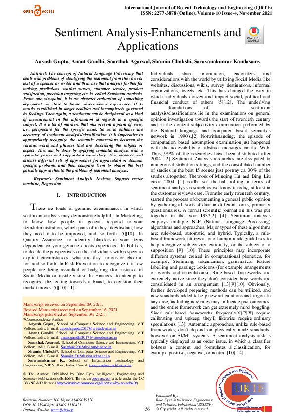(PDF) Sentiment Analysis-Enhancements and Applications