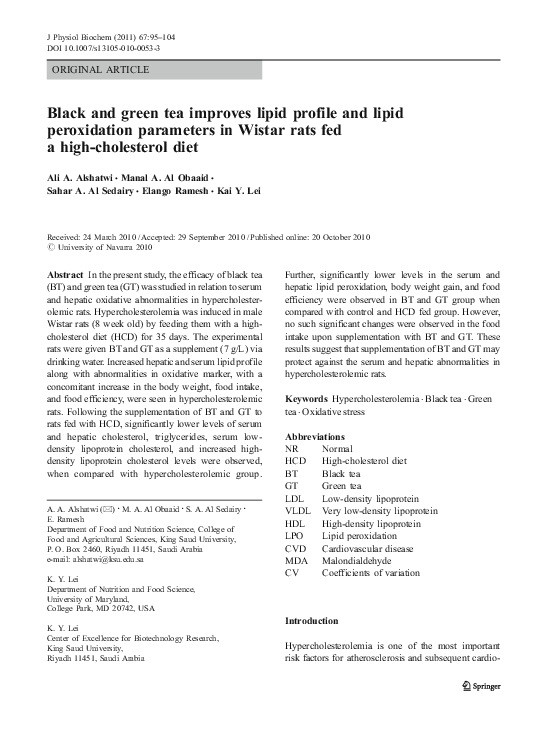 (PDF) Black and green tea improves lipid profile and lipid peroxidation ...