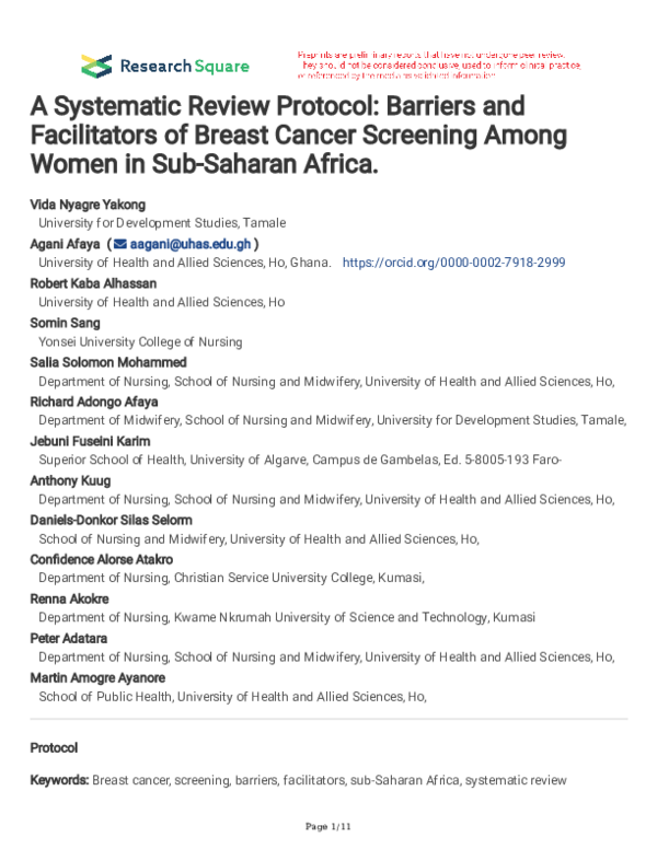 (PDF) A Systematic Review Protocol: Barriers and Facilitators of Breast ...