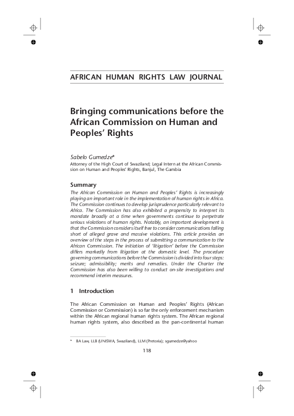 (PDF) Bringing communications before the African Commission on Human ...