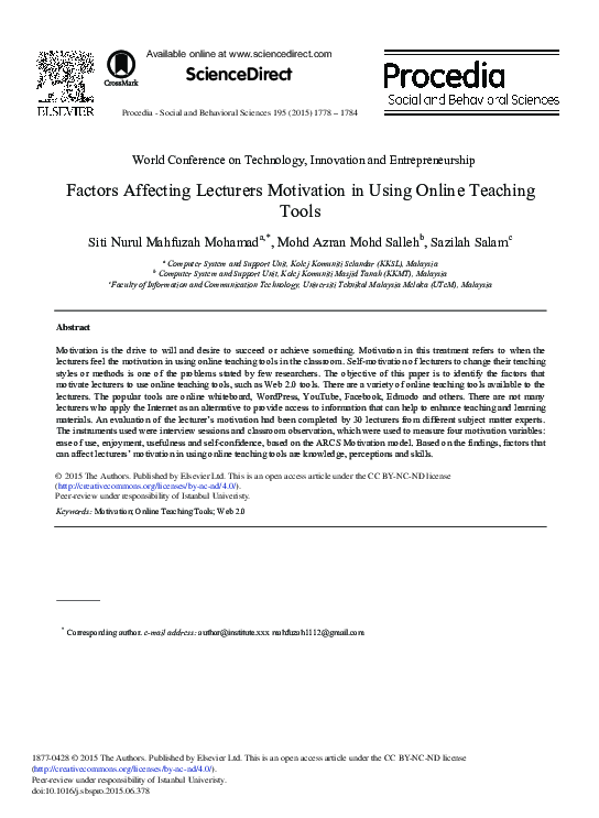 (PDF) Factors Affecting Lecturers Motivation in Using Online Teaching Tools