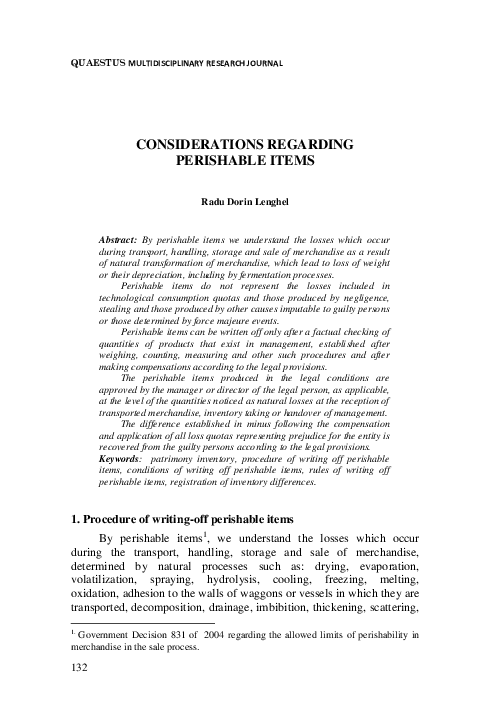 (PDF) Considerations Regarding Perishable Items