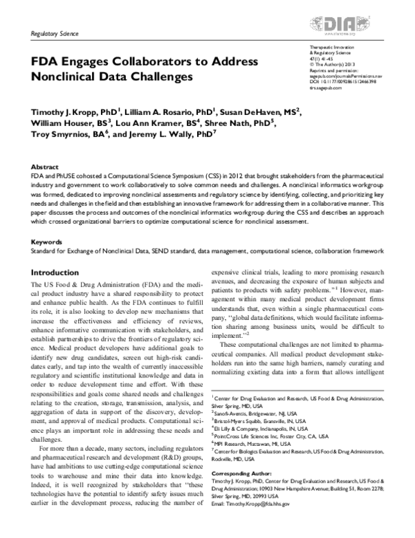 (PDF) FDA Engages Collaborators to Address Nonclinical Data Challenges