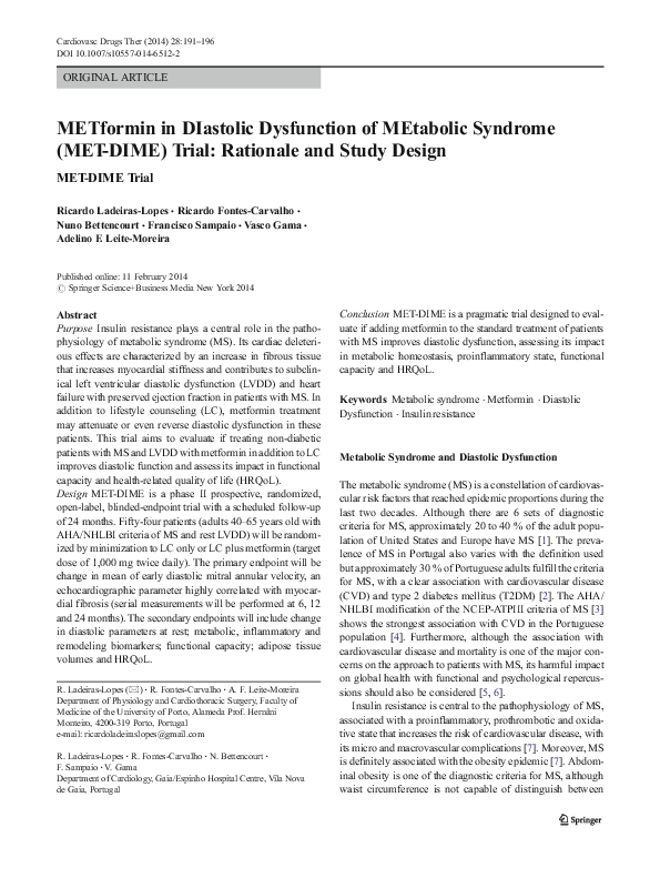 (PDF) METformin in DIastolic Dysfunction of MEtabolic Syndrome (MET ...