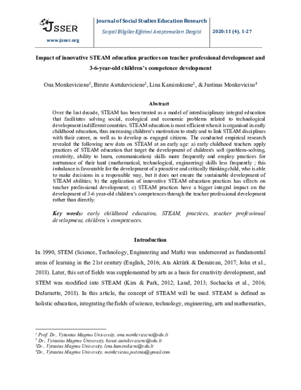 (PDF) Impact of innovative STEAM education practices on teacher ...