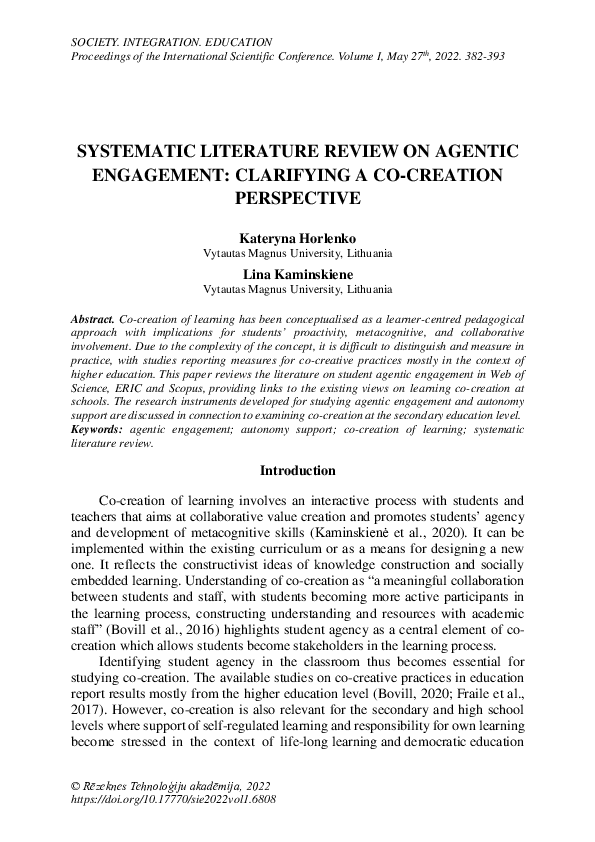 (PDF) Systematic Literature Review on Agentic Engagement: Clarifying a ...