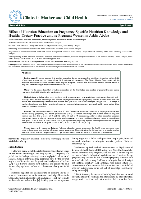(PDF) Effect of Nutrition Education on Pregnancy Specific Nutrition ...