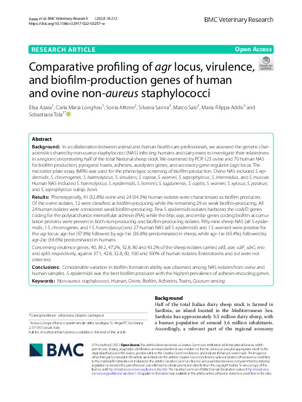 (PDF) Comparative profiling of agr locus, virulence, and biofilm ...