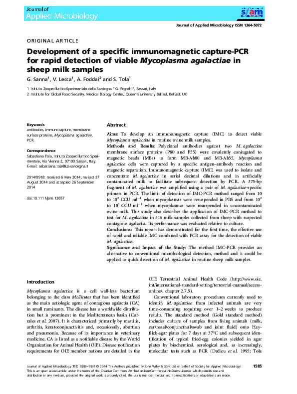 (PDF) Development of a specific immunomagnetic capture‐ PCR for rapid ...