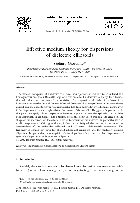 (PDF) Effective medium theory for dispersions of dielectric ellipsoids