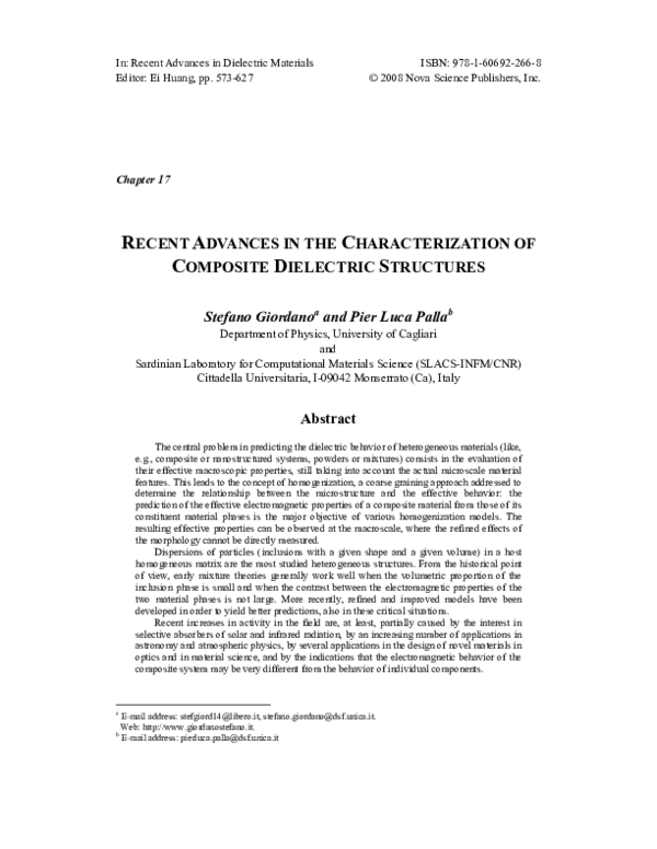 (PDF) Recent Advances in the Characterization of Composite Dielectric ...