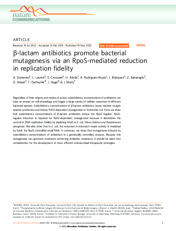 (PDF) β-lactam antibiotics promote bacterial mutagenesis via an RpoS ...