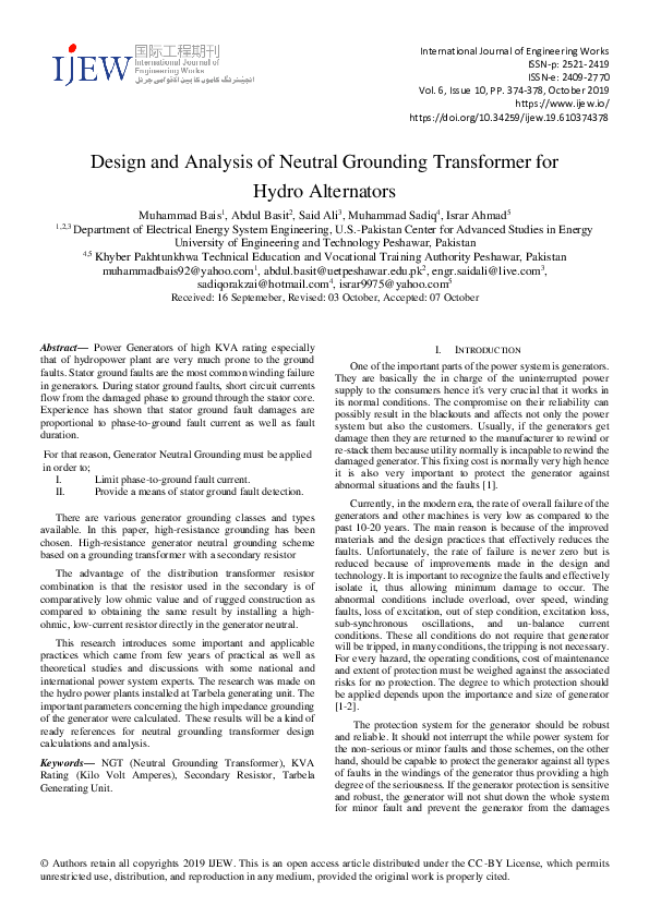 (PDF) Design and Analysis of Neutral Grounding Transformer for Hydro ...