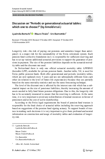 (PDF) Discussion on “Periodic or generational actuarial tables: which ...