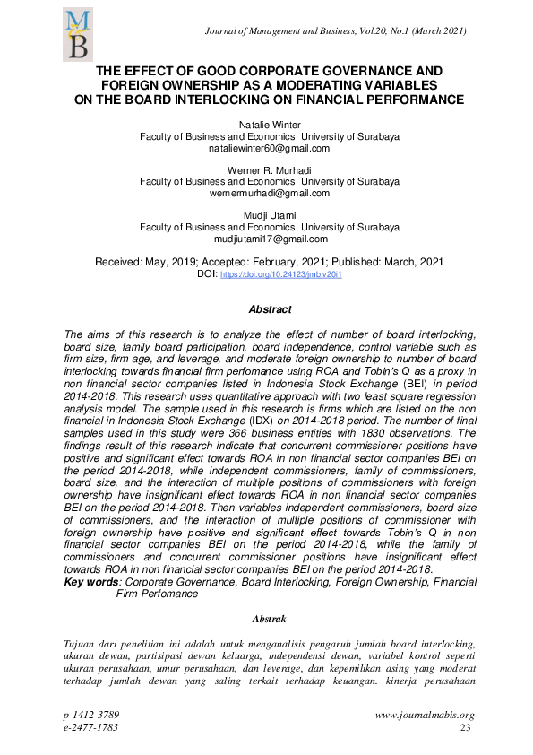 (PDF) The Effect of Good Corporate Governance and Foreign Ownership as ...