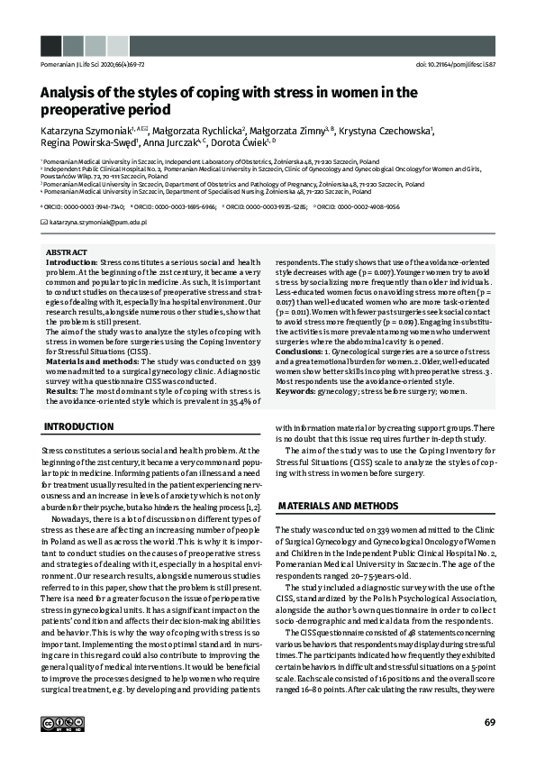 (PDF) Analysis of the styles of coping with stress in women in the ...