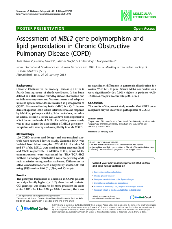 (PDF) Assessment of MBL2 gene polymorphism and lipid peroxidation in ...