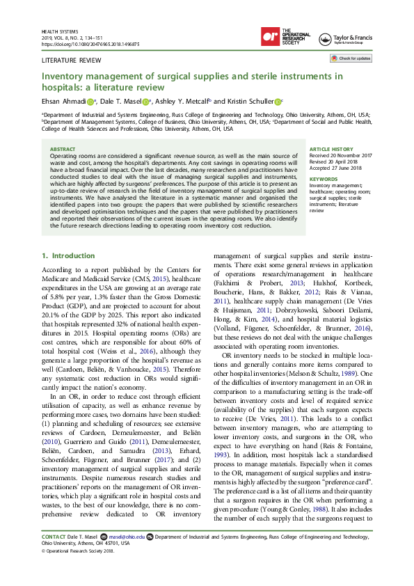 (PDF) Inventory management of surgical supplies and sterile instruments