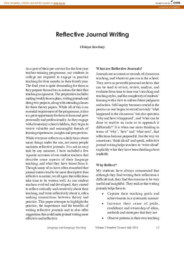 (PDF) Reflective Journal Writing | Chhaya Sawhney - Academia.edu