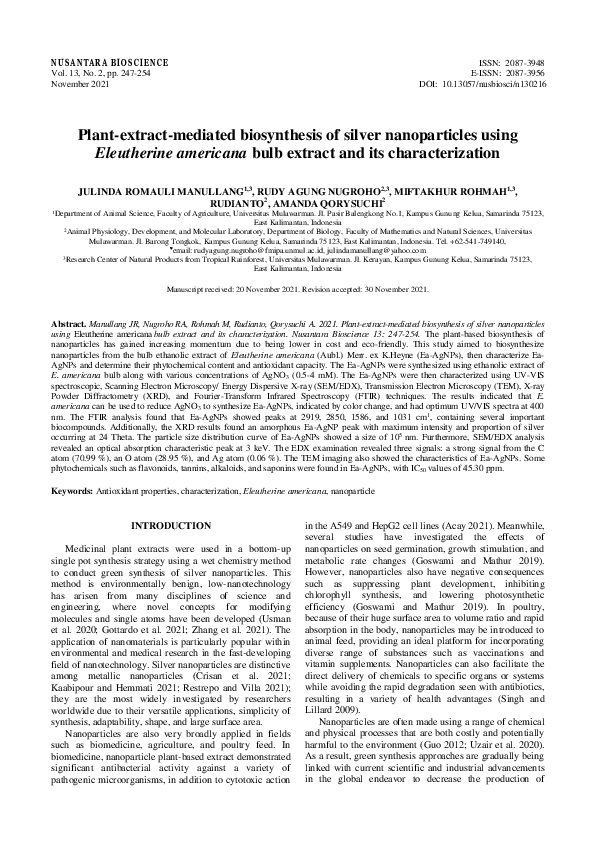 (PDF) Plant-extract-mediated biosynthesis of silver nanoparticles using ...