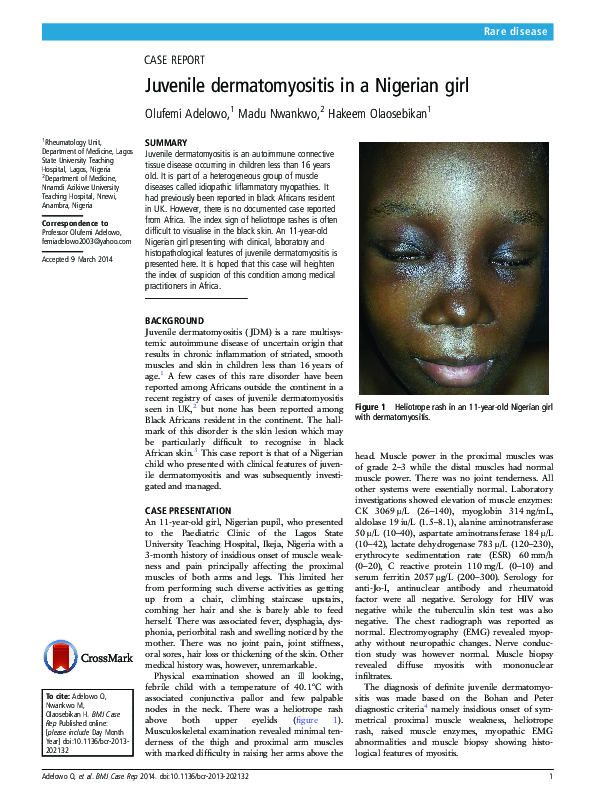 (PDF) Juvenile dermatomyositis in a Nigerian girl