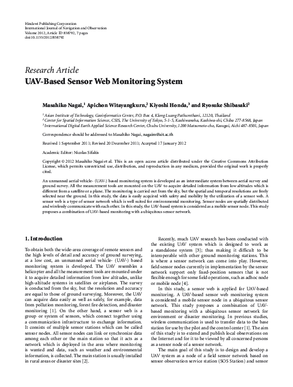 (PDF) UAV-Based Sensor Web Monitoring System | 潔 本多 - Academia.edu