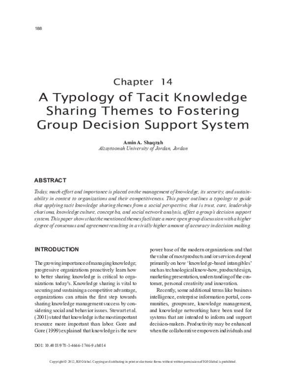 (PDF) A Typology of Tacit Knowledge Sharing Themes to Fostering Group ...