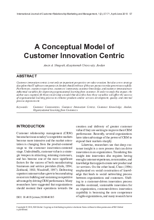 (PDF) A Conceptual Model of Customer Innovation Centric