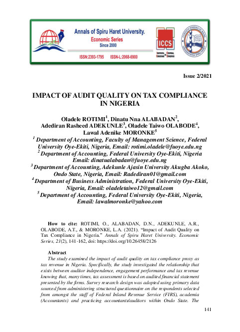 (PDF) Impact of Audit Quality on Tax compliance in Nigeria