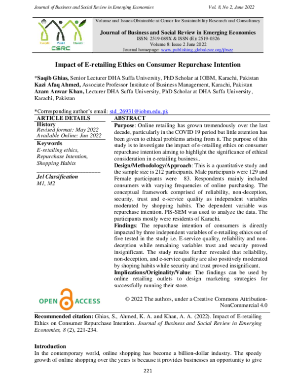 (PDF) Impact of E-retailing Ethics on Consumer Repurchase Intention