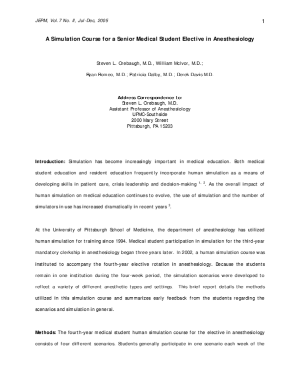 (PDF) A Simulation Course for a Senior Medical Student Elective in ...