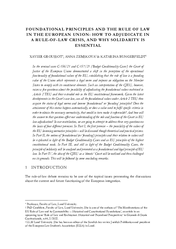 (PDF) FOUNDATIONAL PRINCIPLES AND THE RULE OF LAW IN THE EUROPEAN UNION ...