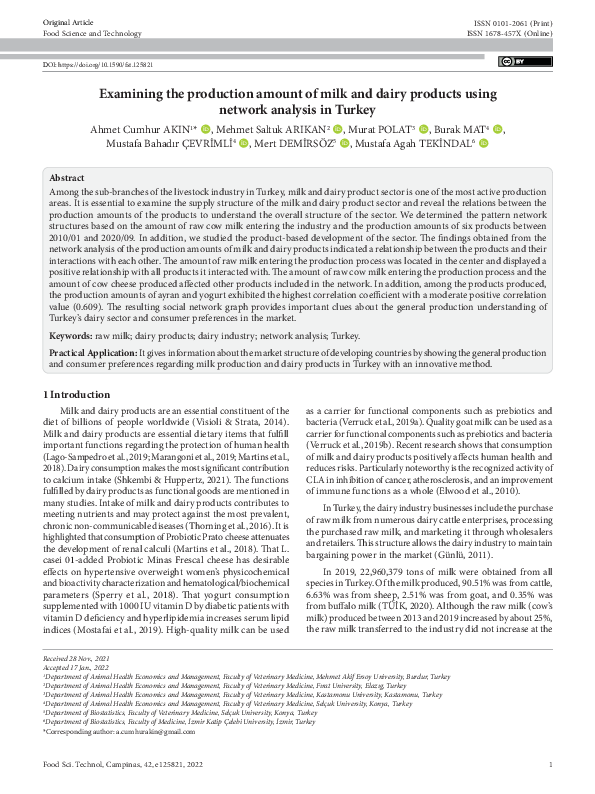 (PDF) Examining the production amount of milk and dairy products using