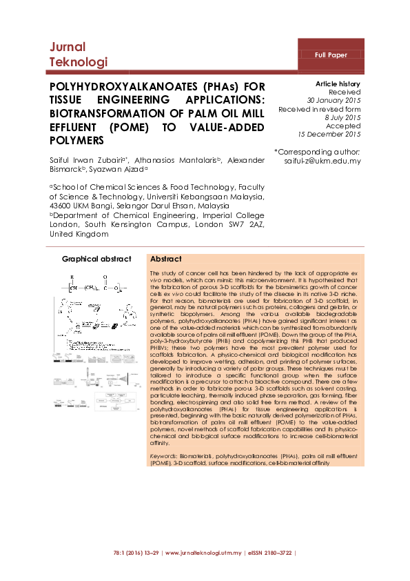(PDF) POLYHYDROXYALKANOATES (PHAs) FOR TISSUE ENGINEERING APPLICATIONS ...