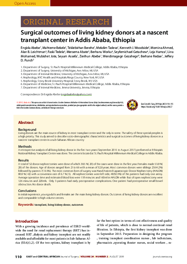 (PDF) Surgical outcomes of living kidney donors at a nascent transplant ...