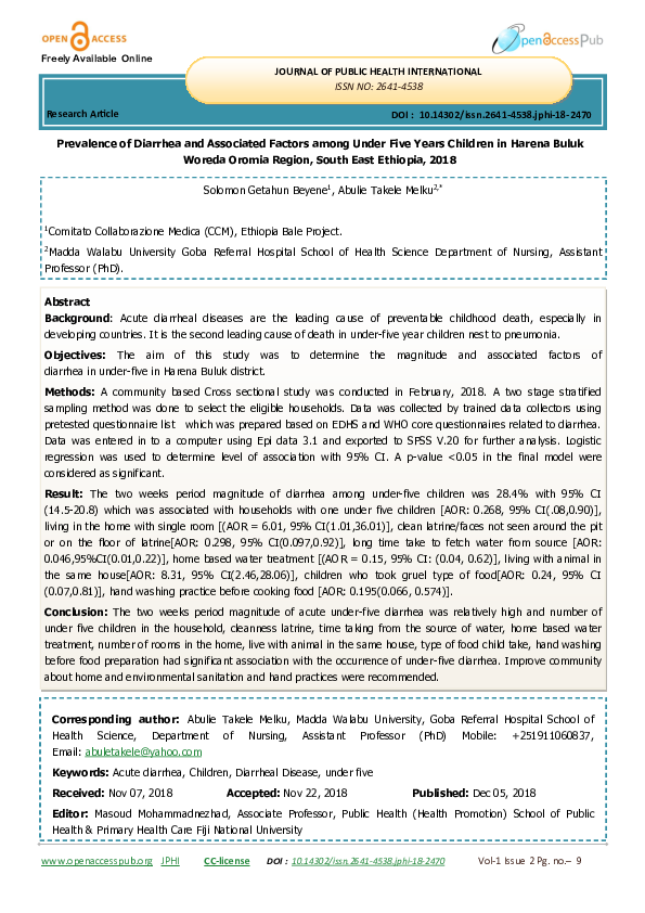 (PDF) Prevalence of Diarrhea and Associated Factors among Under Five ...