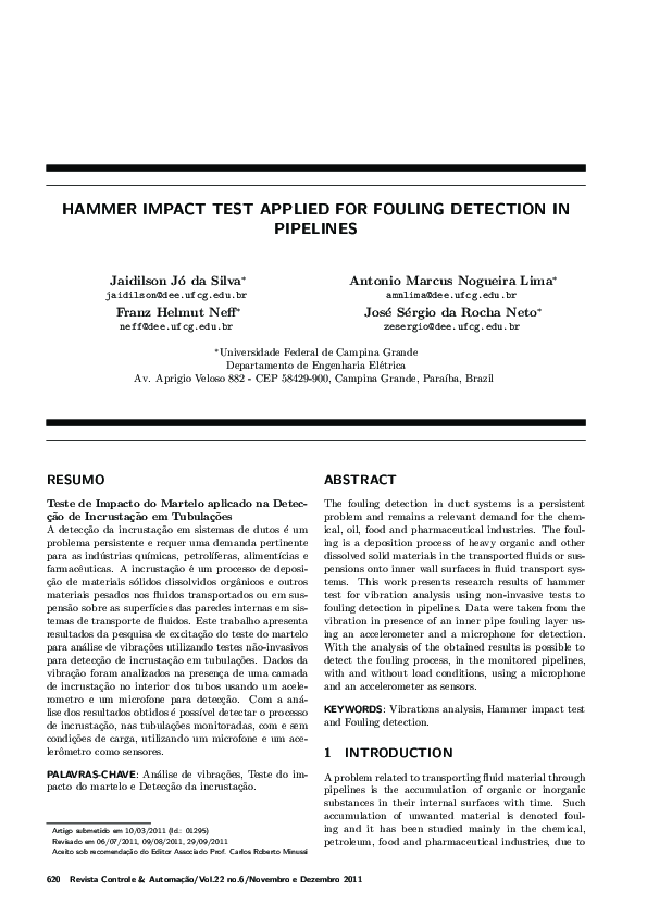 (PDF) Hammer impact test applied for fouling detection in pipelines