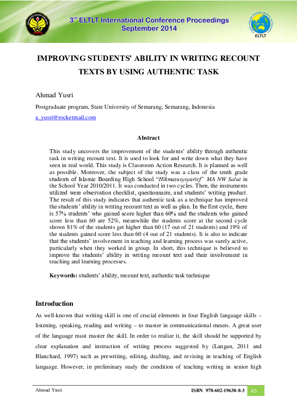 (PDF) Improving Students" Ability in Writing Recount Texts by Using ...