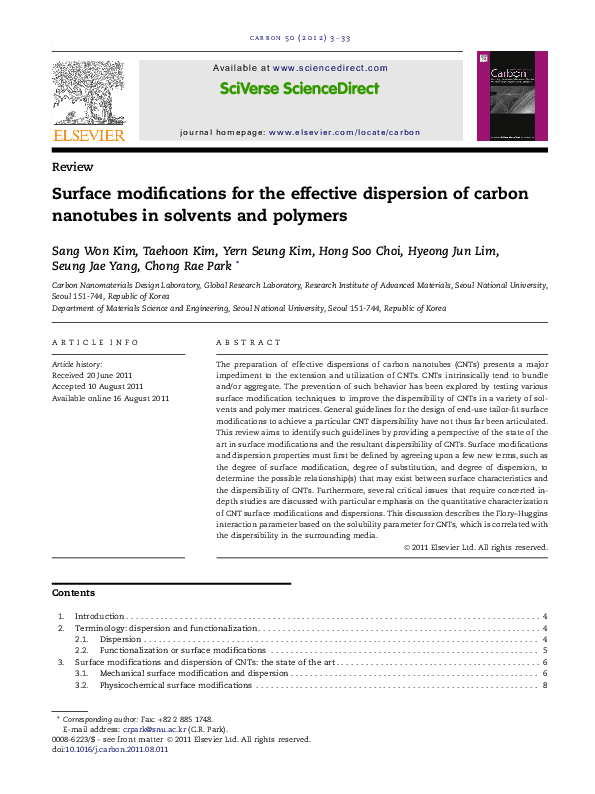 (PDF) Surface modifications for the effective dispersion of carbon ...