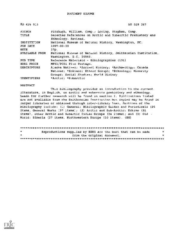 (PDF) Selected References on Arctic and Subarctic Prehistory and ...