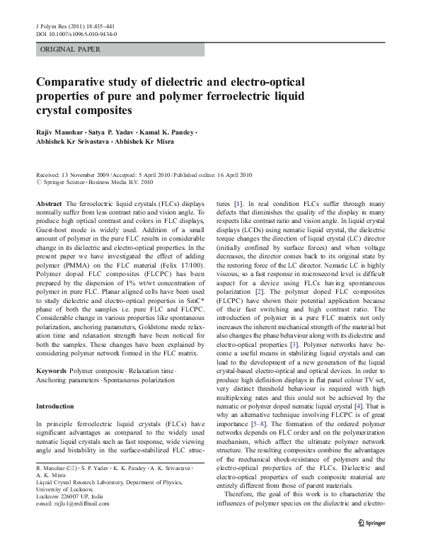 (PDF) Comparative study of dielectric and electro-optical properties of ...