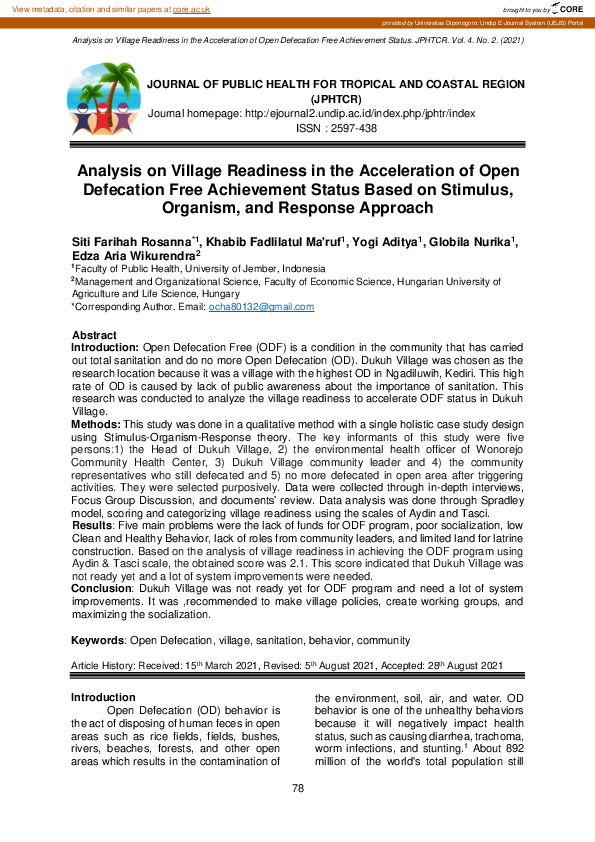(PDF) Analysis On Village Readiness In The Acceleration Of Open ...