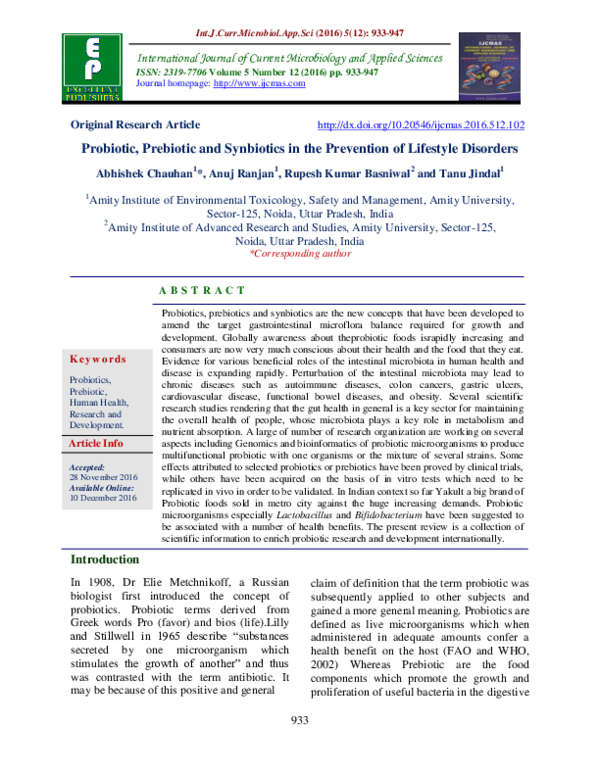 (PDF) Probiotic, Prebiotic and Synbiotics in the Prevention of ...