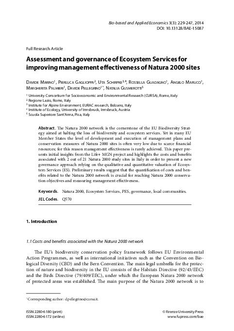 (PDF) Assessment and governance of Ecosystem Services for improving ...