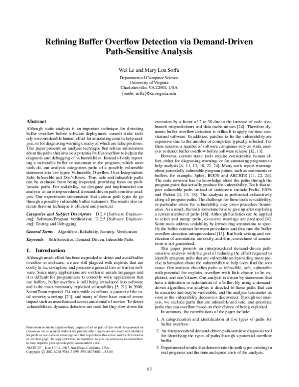 (PDF) Refining buffer overflow detection via demand-driven path ...