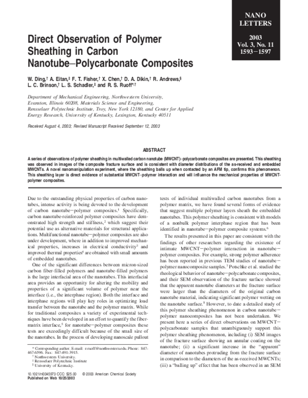 (PDF) Direct Observation of Polymer Sheathing in Carbon Nanotube− ...