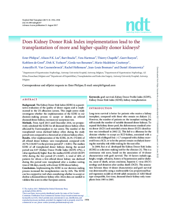 (PDF) Does Kidney Donor Risk Index implementation lead to the ...