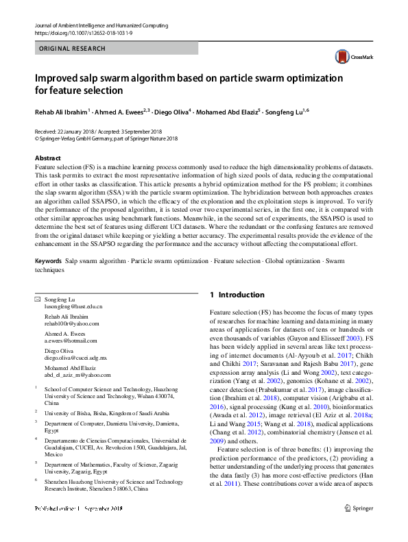 (PDF) Improved salp swarm algorithm based on particle swarm ...