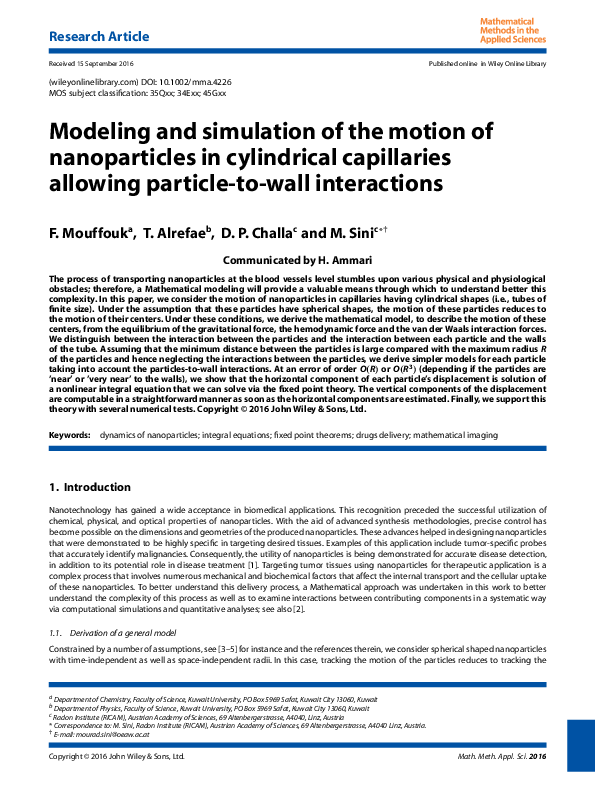 (PDF) Modeling and simulation of the motion of nanoparticles in ...