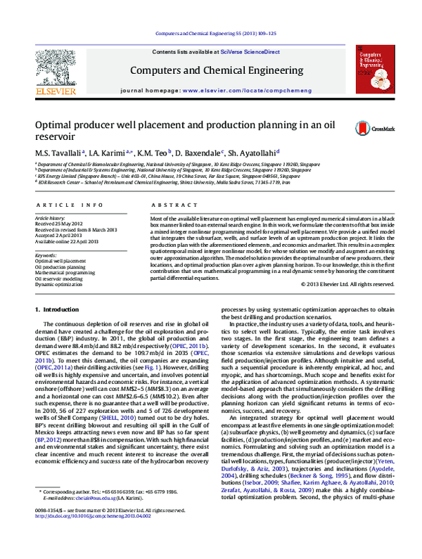 (PDF) Optimal producer well placement and production planning in an oil ...